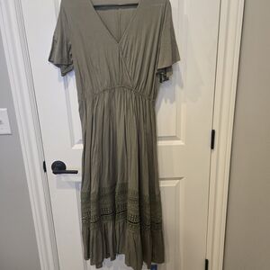 Cupshe Olive Midi Dress with Lace Detail